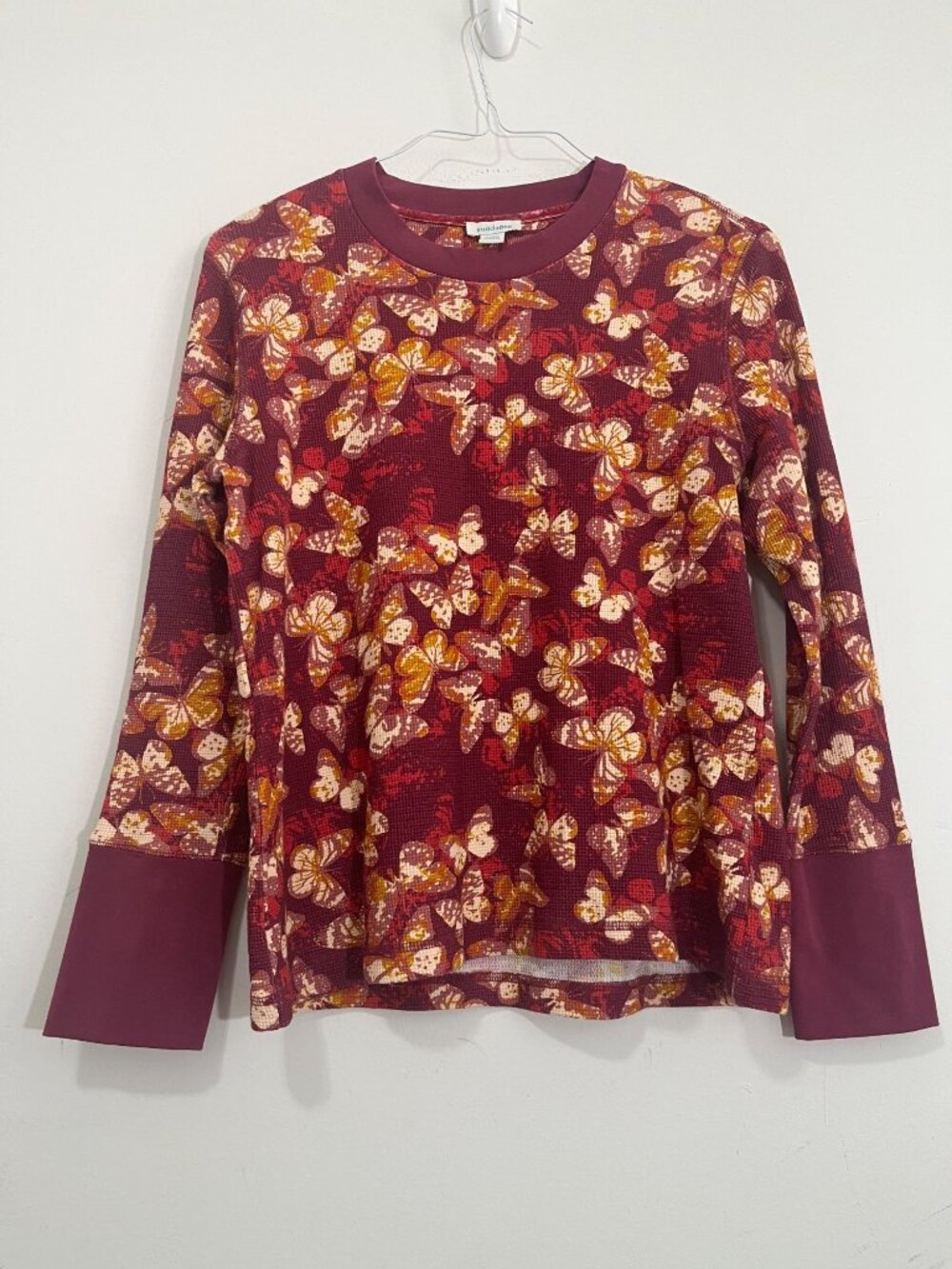 NWOT Sundance Butterfly Thermal Waffle Knit Top Size PL Velvet Trim Button Cuff